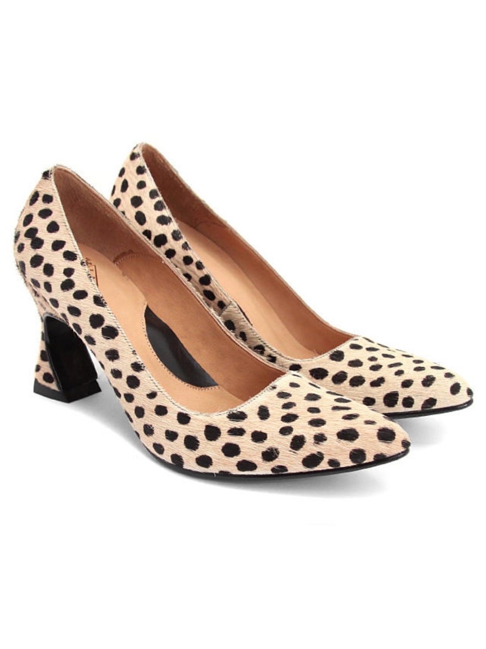 John Fluevog Leopard Spot Block Heel Pumps - Tan & Black